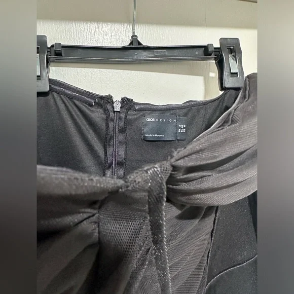 ASOS DESIGN bandeau corset mesh satin midi dress in black - Picture 11 of 11